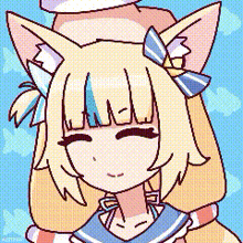 a pixel art drawing of a girl with cat ears and a blue bow on her head .