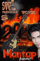 a man stands in front of a poster that says ' swag freestyle voice '