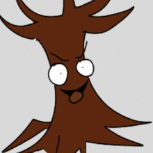 a cartoon drawing of a tree with white eyes and a tongue sticking out