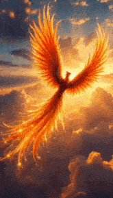 a phoenix is flying through the clouds in the sky .