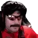 a man with a mustache and sunglasses is wearing a red shirt and a hat .