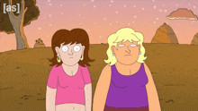 a cartoon of two women standing next to each other with the word [ as ] on the bottom left