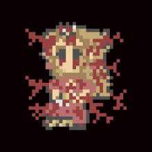 it is a pixel art of a girl with blood coming out of her body .