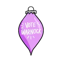 a purple christmas ornament with the words vote warnock on it