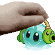 a person is holding a slipper over a cartoon character .