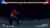 a man with red hair is fighting another man in a video game with chinese writing on the screen .