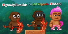 a pixel art advertisement for a game called growlylikeskids project zeppelin
