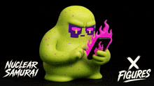 a nuclear samurai figure holding a cellphone