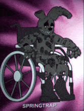 a cartoon of a bunny in a wheelchair with the word springtrap below it