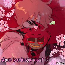 a drawing of a boy and a girl with the words good radiobug night written on the bottom