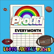 a calendar that says proud every month with a rainbow on it