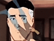 a cartoon of a man holding a knife in his hand .