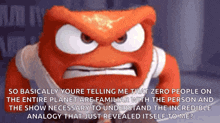 a cartoon character with a very angry face is talking about the analogy that just revealed itself to him .