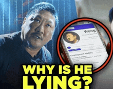 a picture of a man next to a phone with the words why is he lying