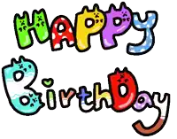 a colorful happy birthday sign with cats in the letters