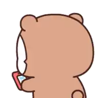 a cartoon of a teddy bear holding a cell phone with chinese writing behind it