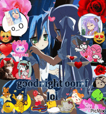 a collage of anime characters with the words goodnight oonf lol in the middle
