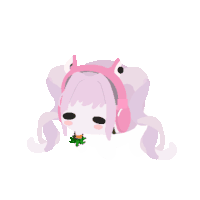 a pixel art drawing of a girl wearing headphones and eating a carrot