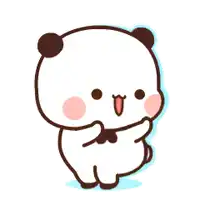 a cartoon panda bear with a heart on its chest is sitting down and smiling .