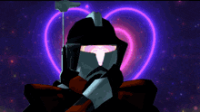 a cartoon character with a heart in the background behind him