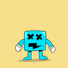 a penguin is sitting on top of a blue box with a lightning bolt on its face