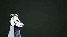 a cartoon drawing of a goat wearing a purple shirt that says ec on it