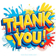 a colorful thank you sign with a splash of paint on it