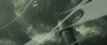 a painting of a person flying through a storm
