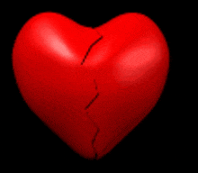 a red heart with a stitch in the middle