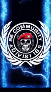a skull in a red beret is in a circle that says community division 16