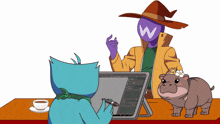 a cartoon of a man with a w on his face