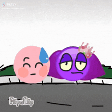 a cartoon of kirby and a purple object with a crown on their head