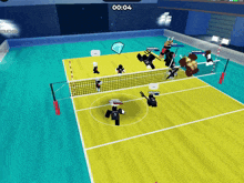 a volleyball game is being played with a time of 00:04