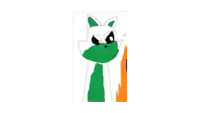 a pixel art drawing of a white cat with a green mask on its face and a red tail .