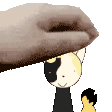 a hand is holding a cat 's head in a pixel art .
