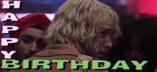 a happy birthday greeting card with a man in the background