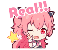 a sticker of a girl with a star and the word real behind her