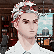 a man wearing sunglasses and a white shirt looks at the camera