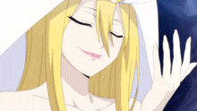 a drawing of a woman with blonde hair and a white hat