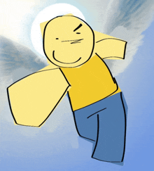 a cartoon drawing of a person with wings and a yellow shirt