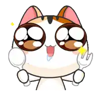 a cartoon cat is holding a fork and spoon in its hands