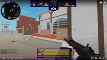 a screenshot of a video game with a player holding a gun