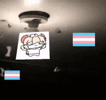 a drawing of a girl with a nurse 's hat and a transgender flag