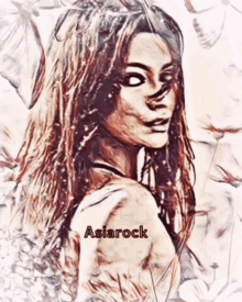 a drawing of a woman with the name asiarock on the bottom right