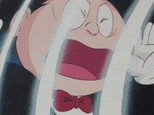 a cartoon character with his mouth open behind a glass wall