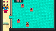 a pixel art drawing of a room with hearts on the top