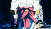a cartoon character with a red and white outfit and a yellow belt