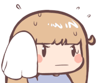 a cartoon drawing of a girl wiping her forehead