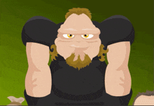 a cartoon drawing of a man with a beard and a black shirt