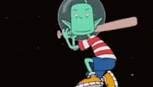 a cartoon character with a helmet on his head is shaking hands with another character .